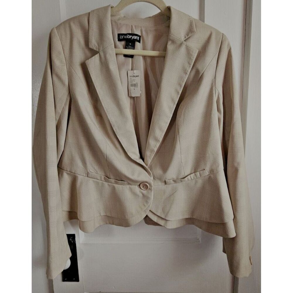NWT lanebryant beige layer hem blazer women Sz14 beige plaid lined